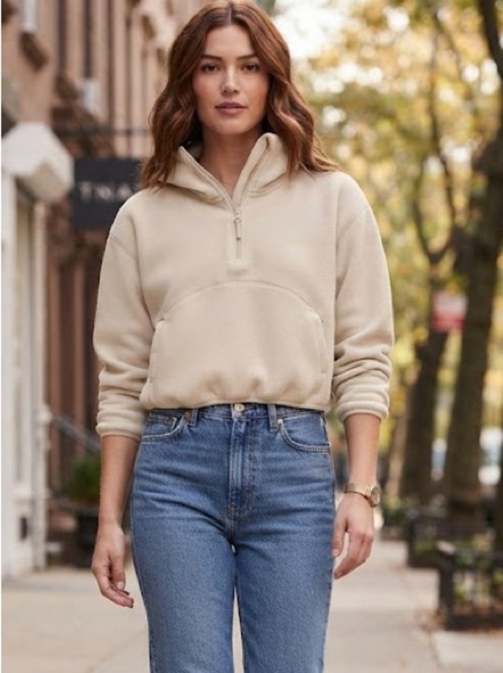 Aritzia Women’s Beige Half-Zip Pullover Hoodie Sweatshirt